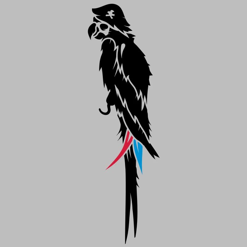 Parrot pirate with eye patch, pirate hat and hook