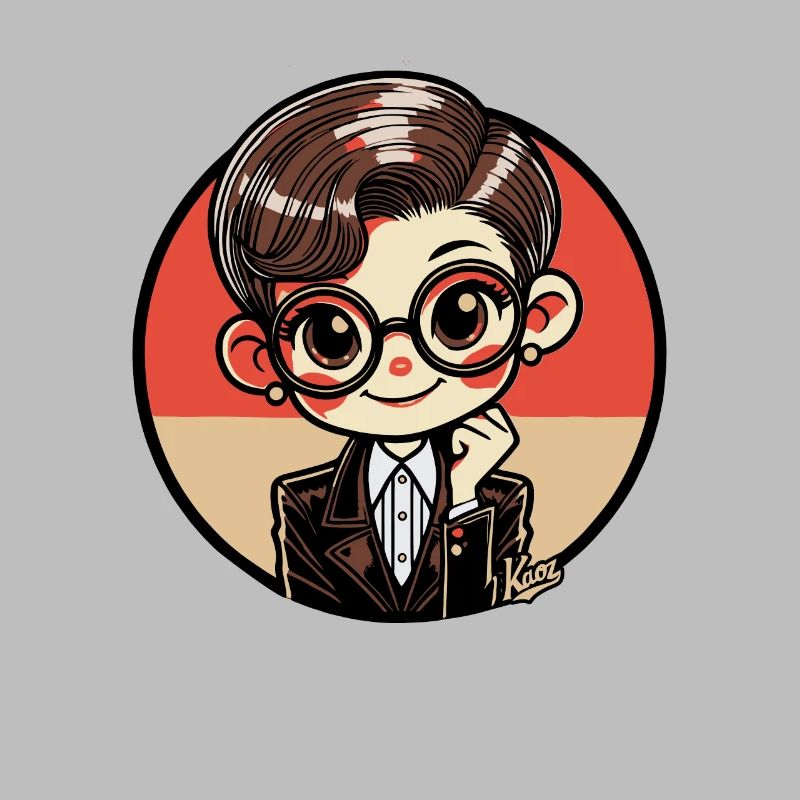 Chibi Bücherwurm Nerd Mädchen im Retro-Stil