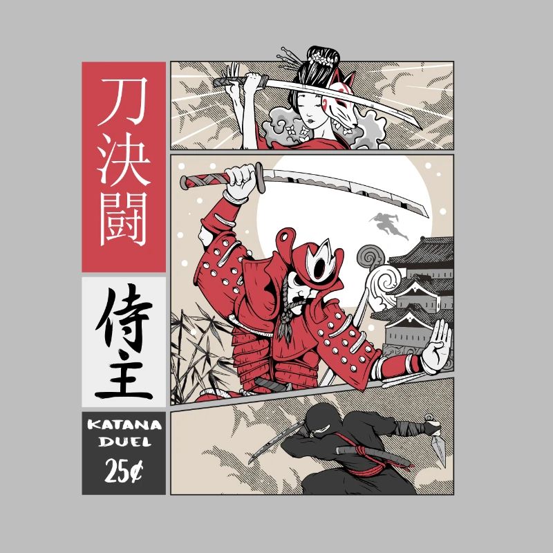 samurai vs ninja Katana vs sword on Comic Style