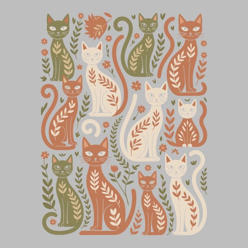 Boho cat pattern with playful details