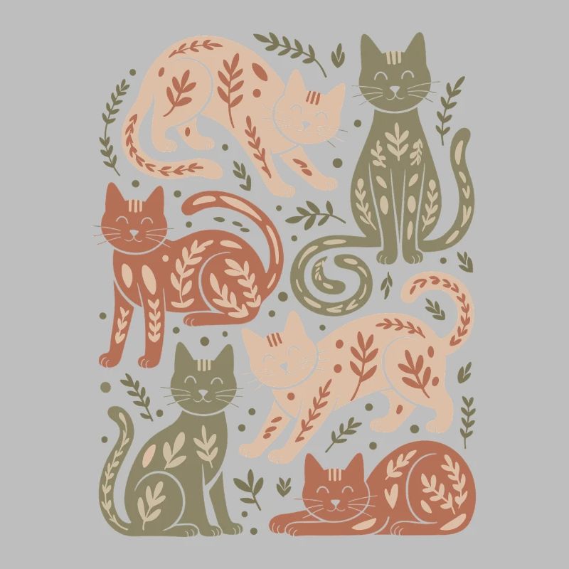 Cat Pattern with Leaf Motifs