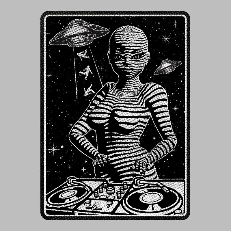 GALACTIC DJ devant une table de mixage pour les mélomanes.