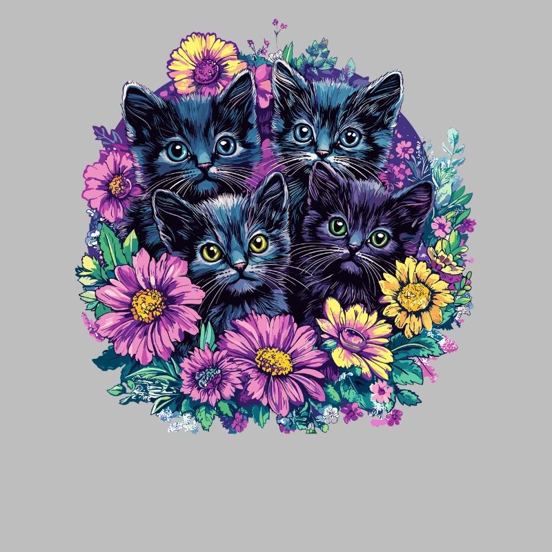 Chatons noirs avec des fleurs