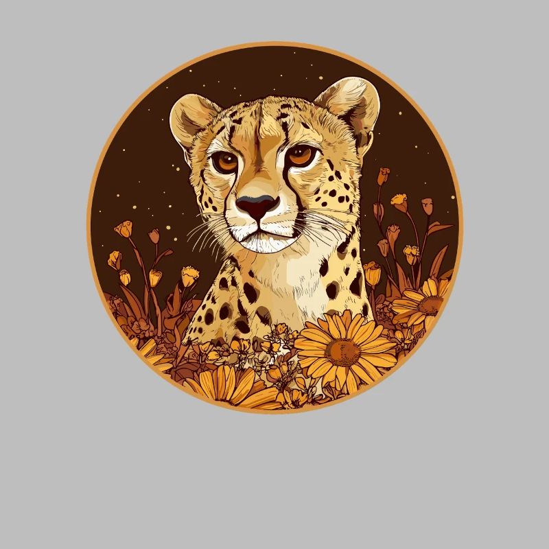 Guépard dans le champ de fleurs