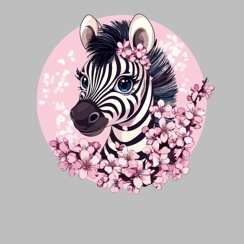Zebra with cherry blossoms