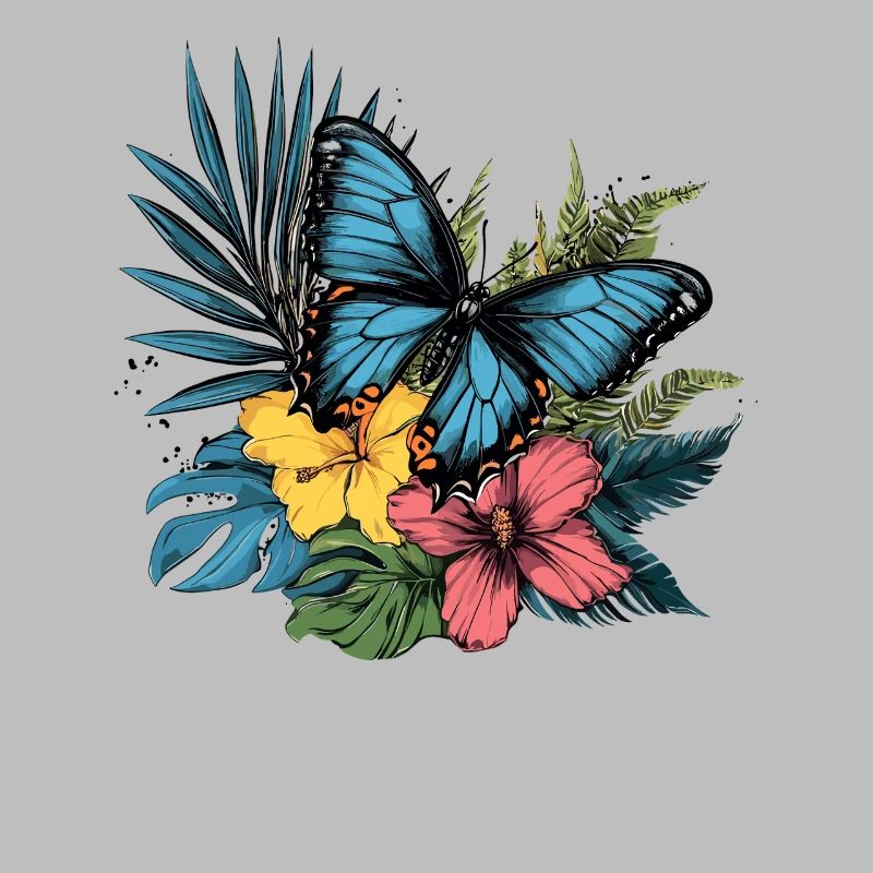Papillon tropical avec des fleurs