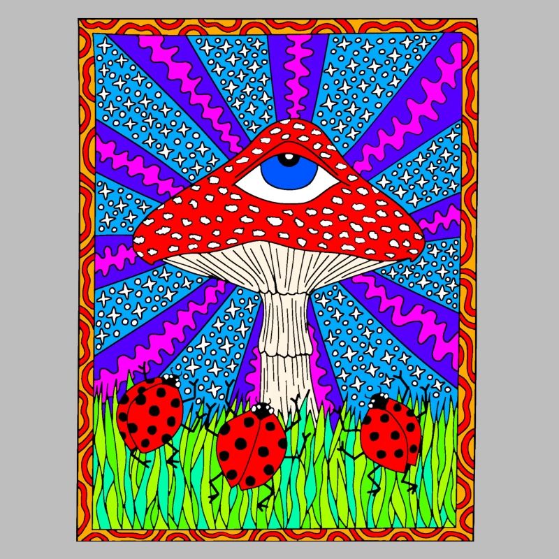 Hippie Magic Toadstool Rétro Psychédélique