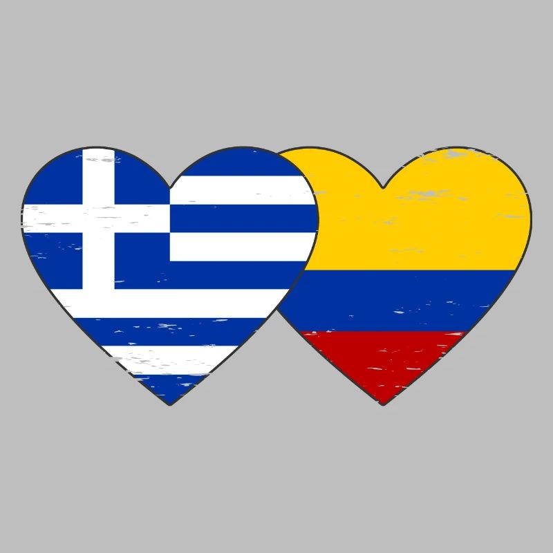 Grèce Colombie Drapeau Coeur Utilisé