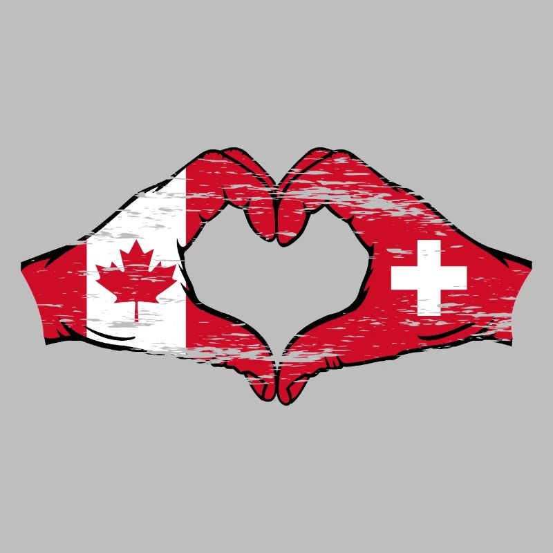 Canada Suisse Drapeau Mains Coeur Forme Utilisé