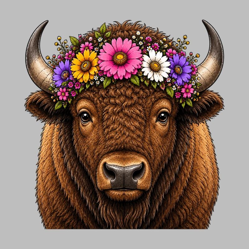 Bison décoré de fleurs