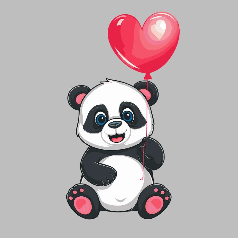 Panda mignon avec conception de ballon en forme de cœur pour