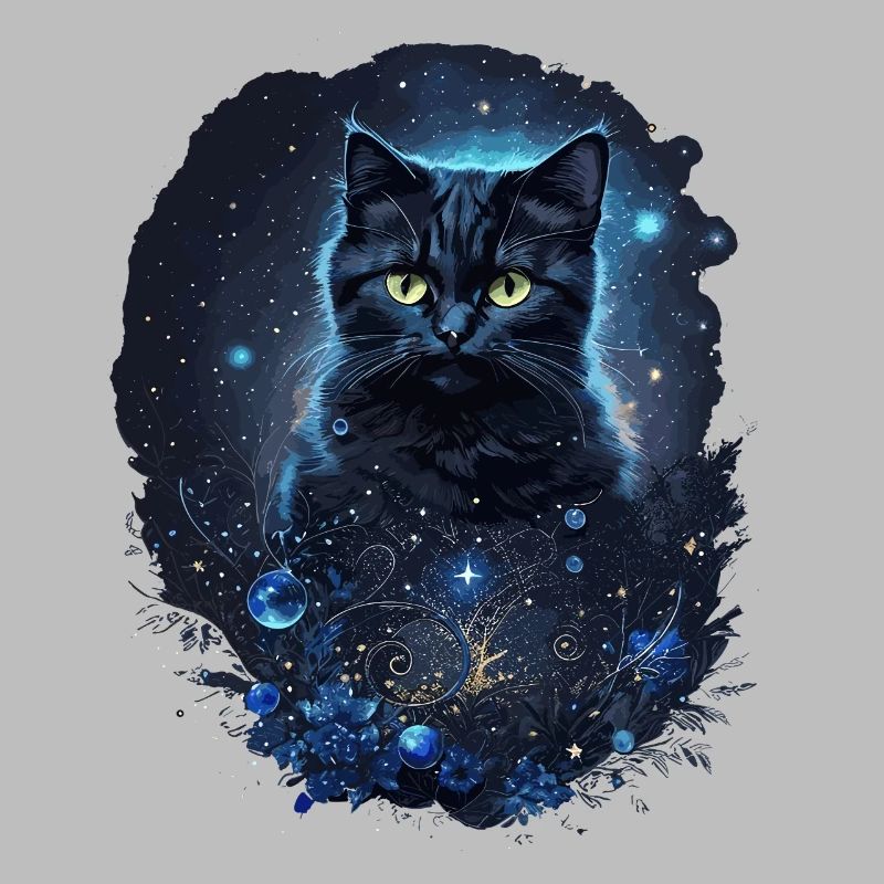 Chat noir mystique dans l’espace