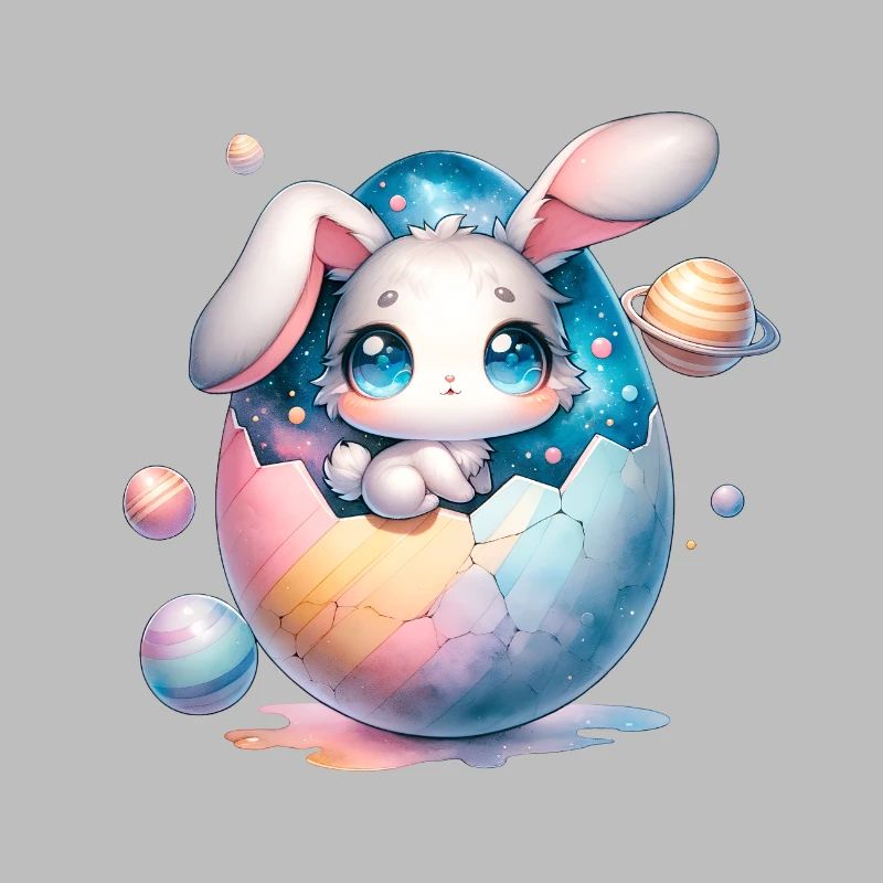 Chibi Space Bunny sitzt In Einem Zerbrochenen Osterei