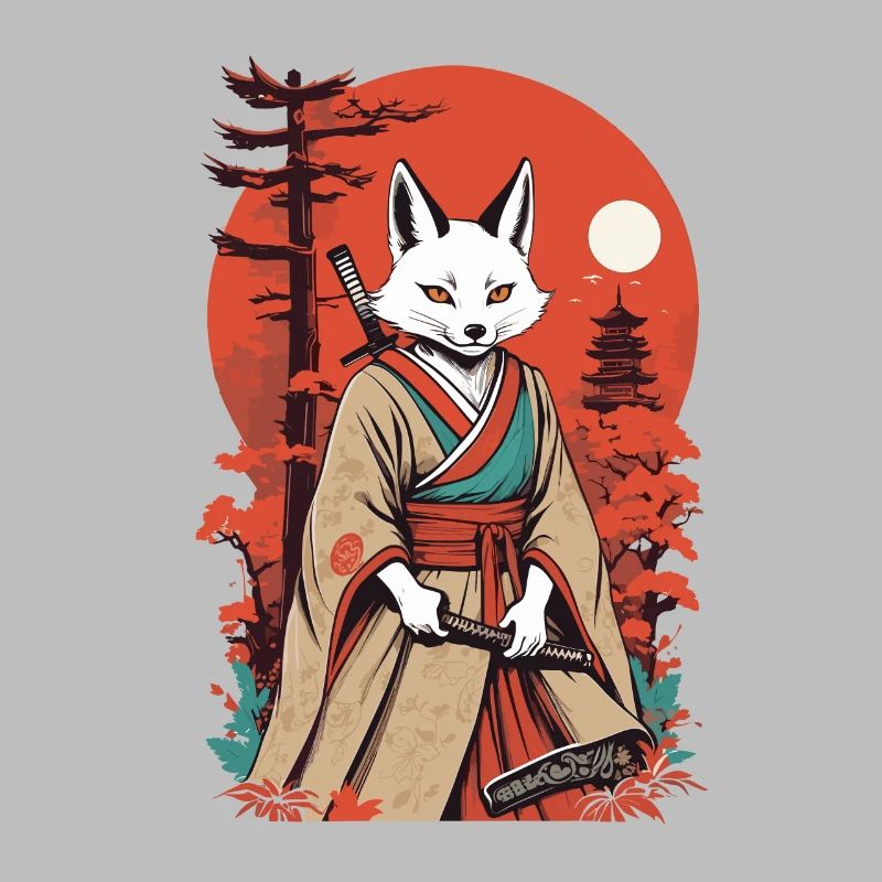 Samurai Fox Japanese Kitsune Mask Design