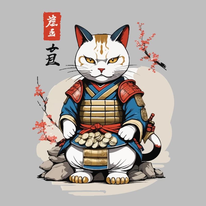 Samurai Katze im Asiatischen Ukiyo-E Stil