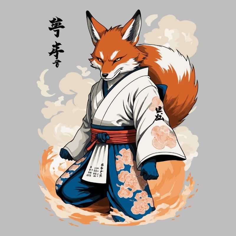 Kitsune Samurai Fuchs Vintage Ukiyo-e Stil