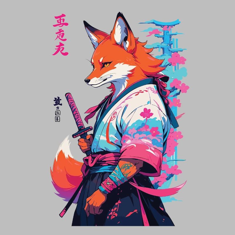 Kitsune Samurai Fox Aesthetic Vaporwave Style