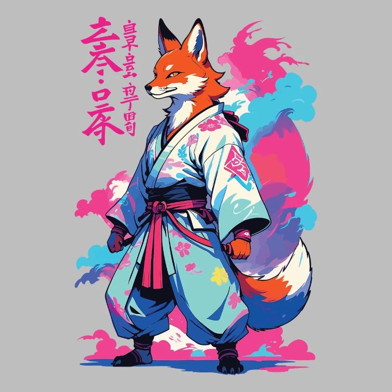 Kitsune Samurai Fox Aesthetic Vaporwave Style
