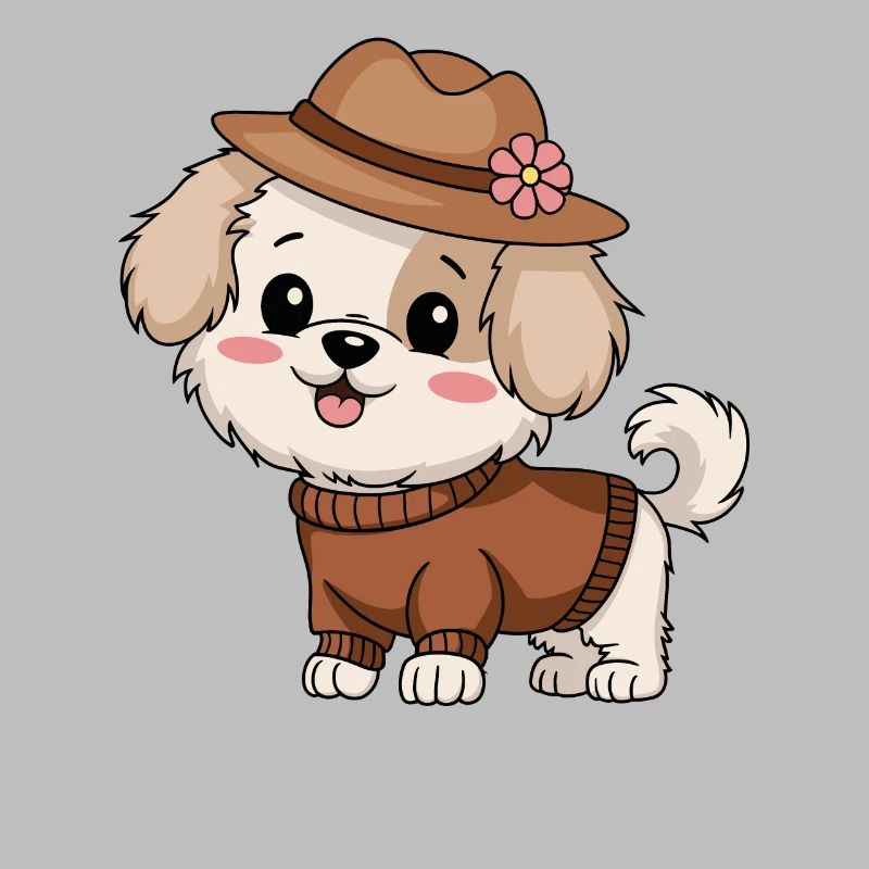 Chien mignon avec chapeau et pull