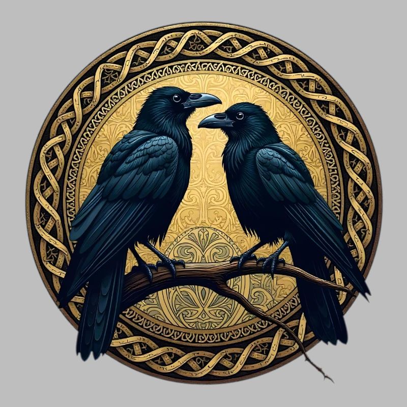 Two ravens with Celtic knots