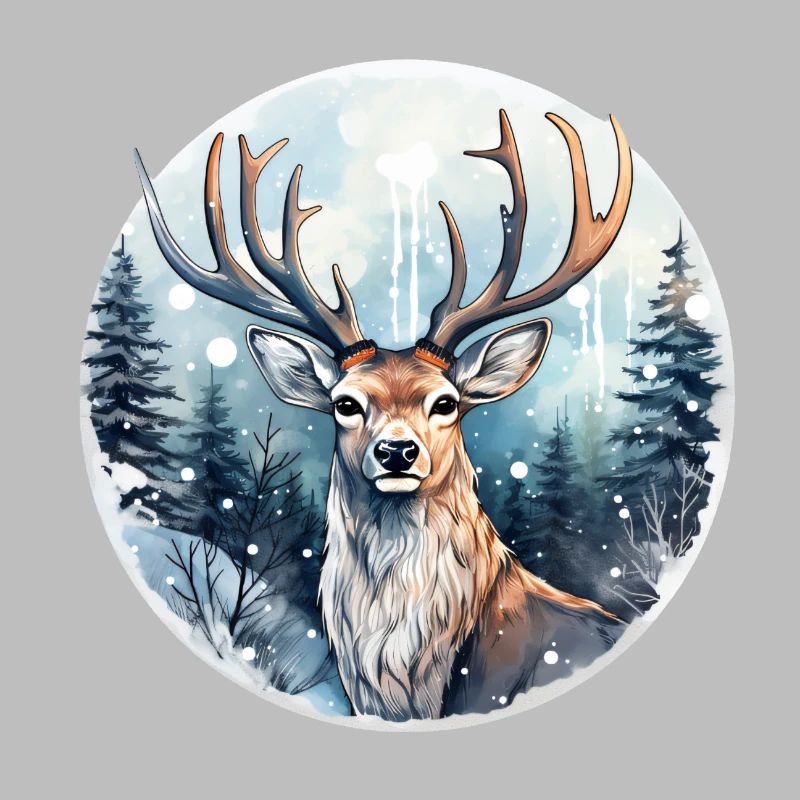 Cerf dans la forêt enneigée