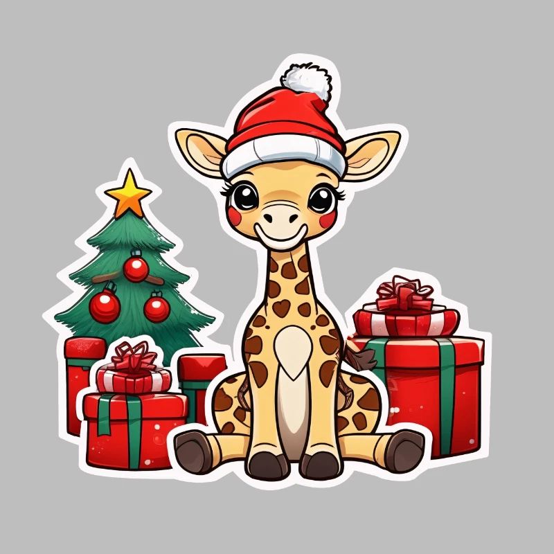 Mignon bébé girafe avec bonnet de père Noël
