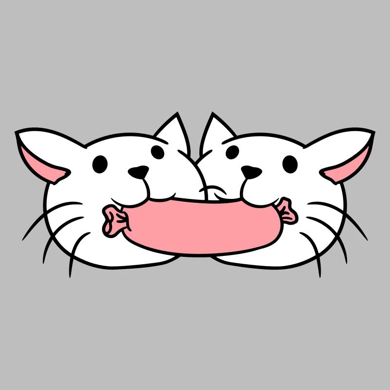 2 chats mangeant des saucisses Couple mangeant des saucisses à la bouche