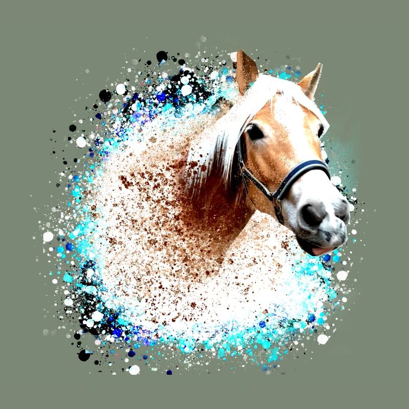 cheval,haflinger, graffitis, peinture, bleu, chevaux,