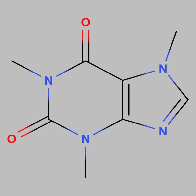 Molécule de caféine - Formule structurale colorée