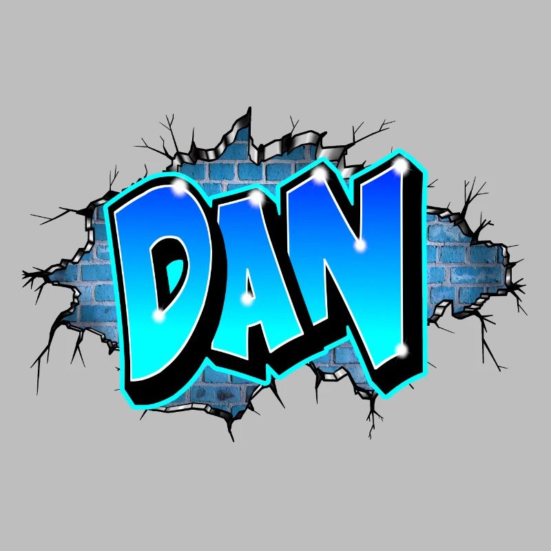 Graffiti DAN Wall Cracks Blue Bricks