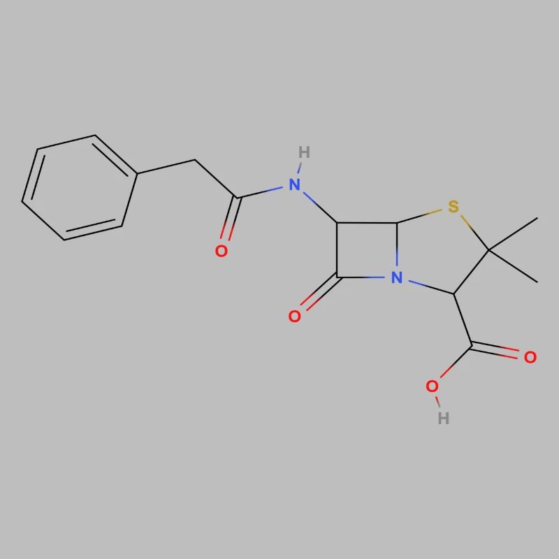 Molécule de pénicilline - Formule structurale colorée