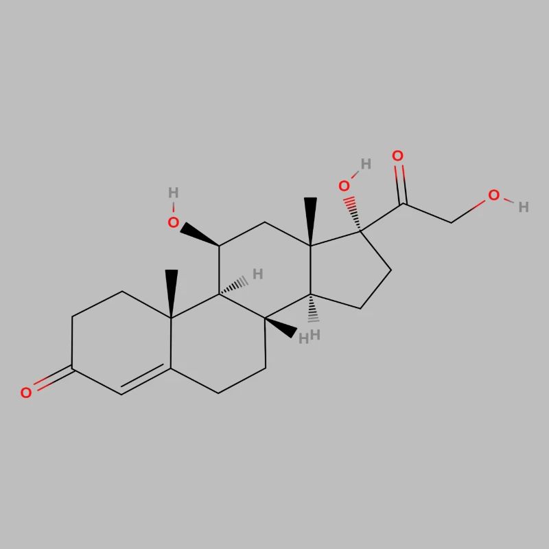 Molécule de cortisol - Formule structurale colorée