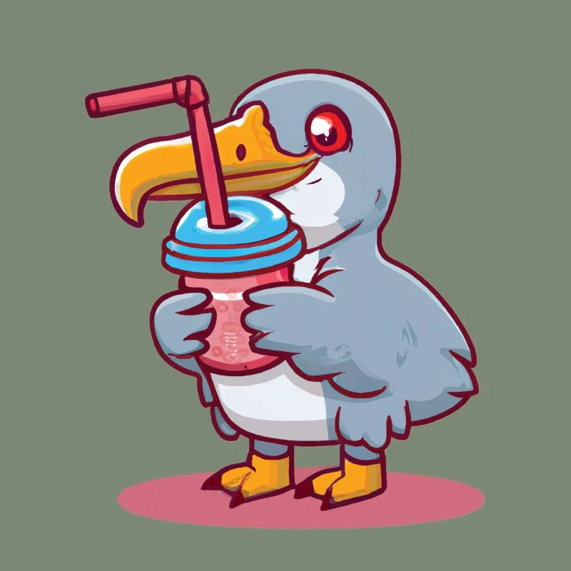 Shoebill stork drinks bubble tea