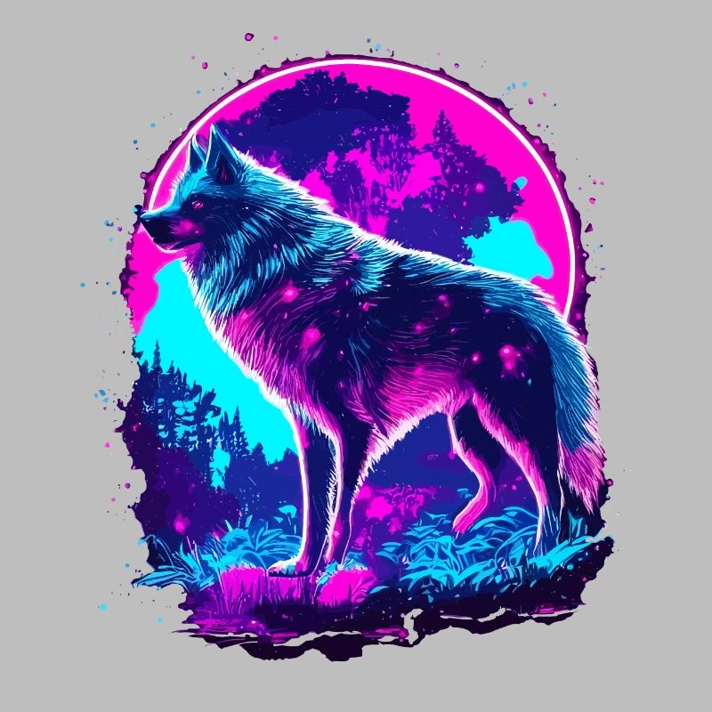Wolfs Kunst Psychedelic Neon Synthwave