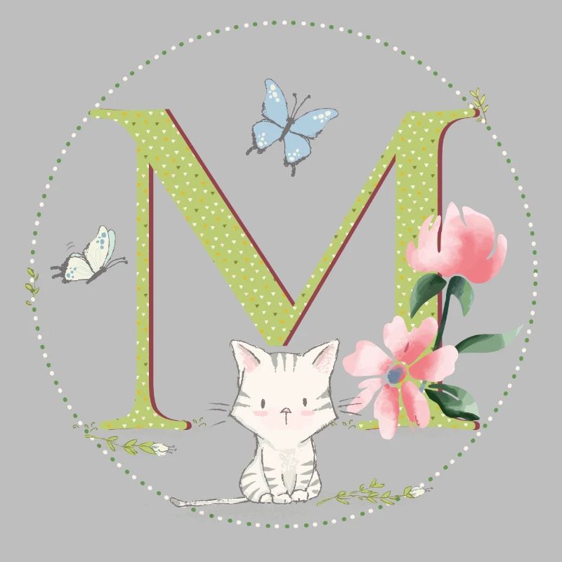 Initial letter M with cat