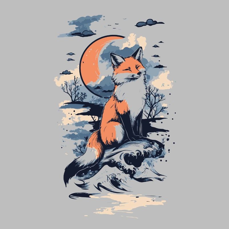 Fox Comic Style with Moon