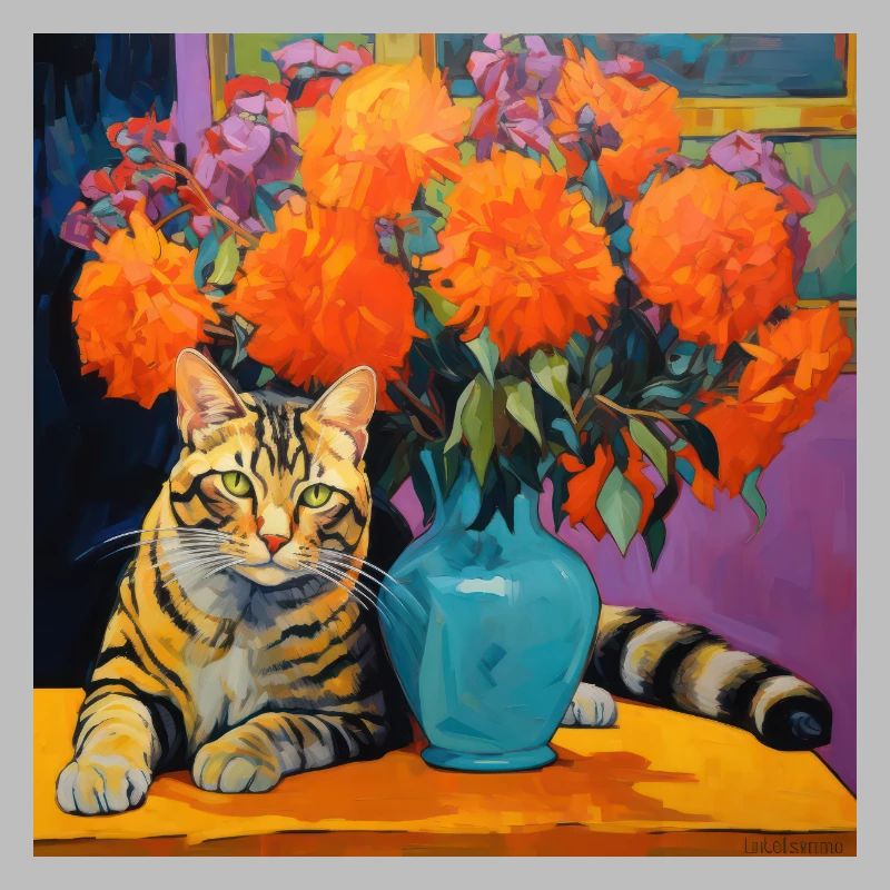 chat, motif de chat, fleurs, cadeau, idée cadeau