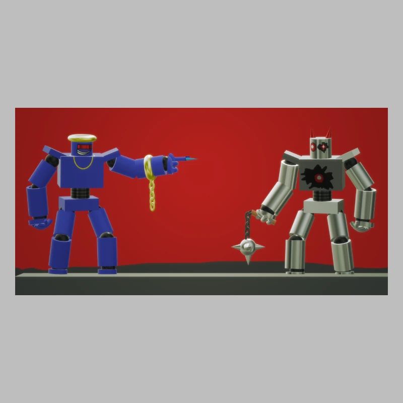 Robots argentés et bleus
