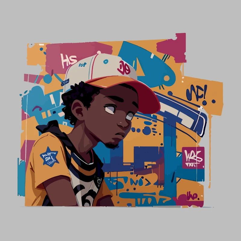 Black Kid devant Graffiti Background