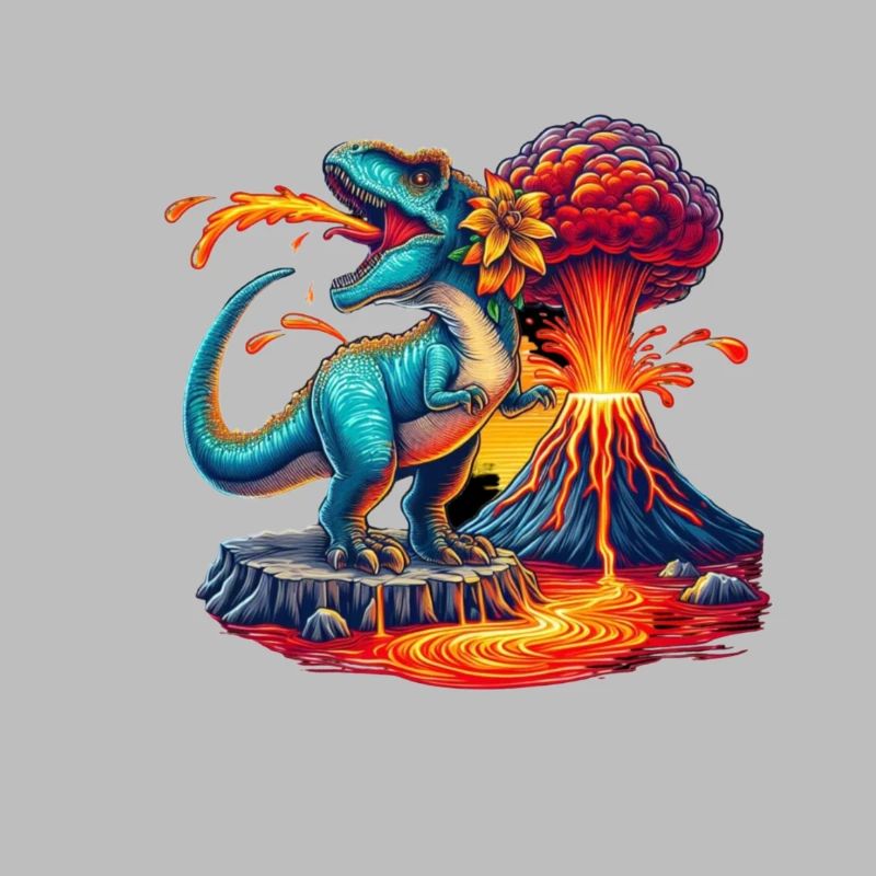 Dino Vulkaneruption mit Blume