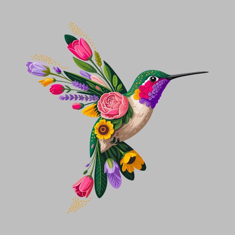 Graphisme Colibri Fleurs