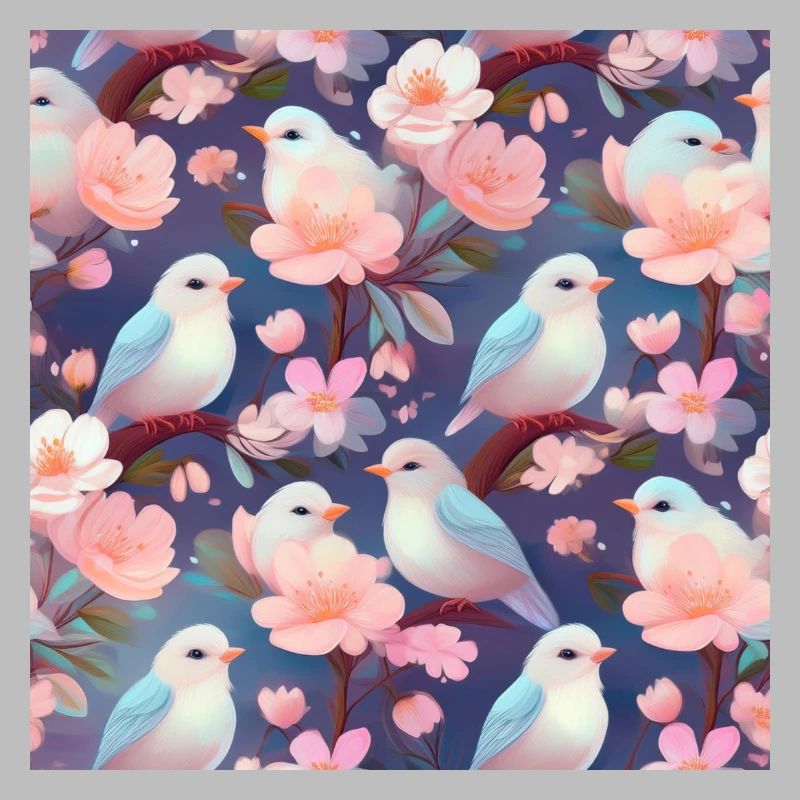 Birds in the Cherry Blossom Tree | Seamless pattern