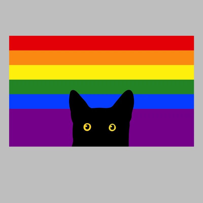 Chat jetant un coup d’œil sur le drapeau arc-en-ciel