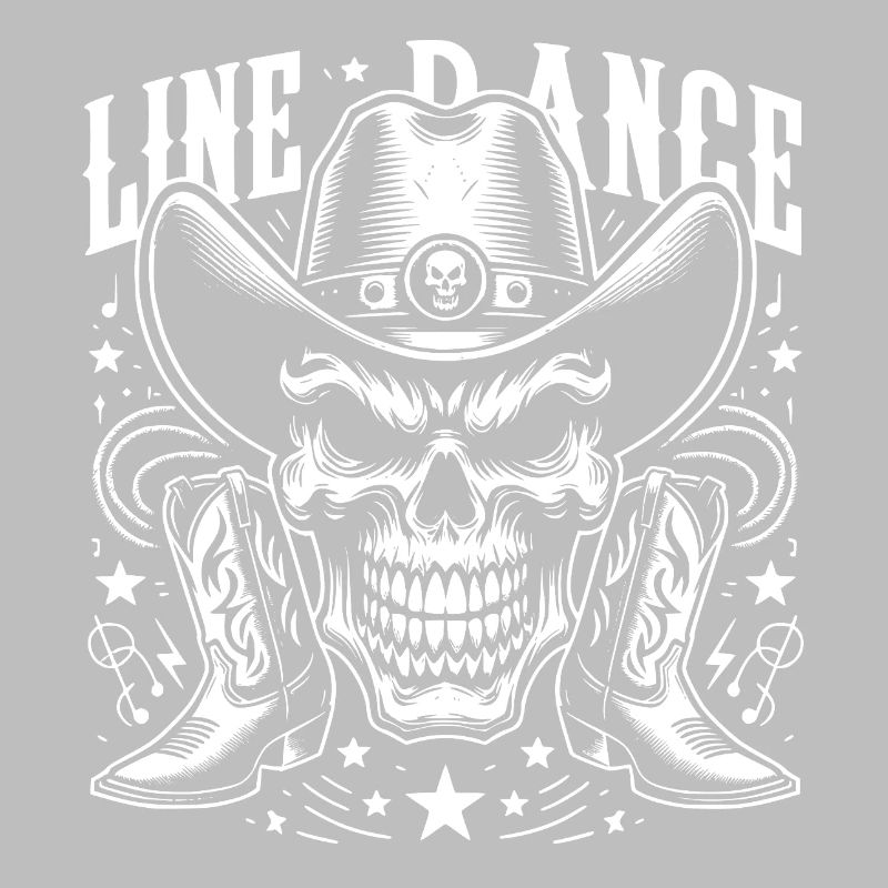 Crâne de danse en ligne avec stetson et bottes et lasso