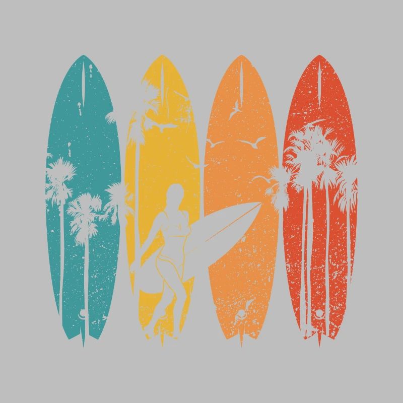 Surfeuse Palmiers Plages Planches Surf