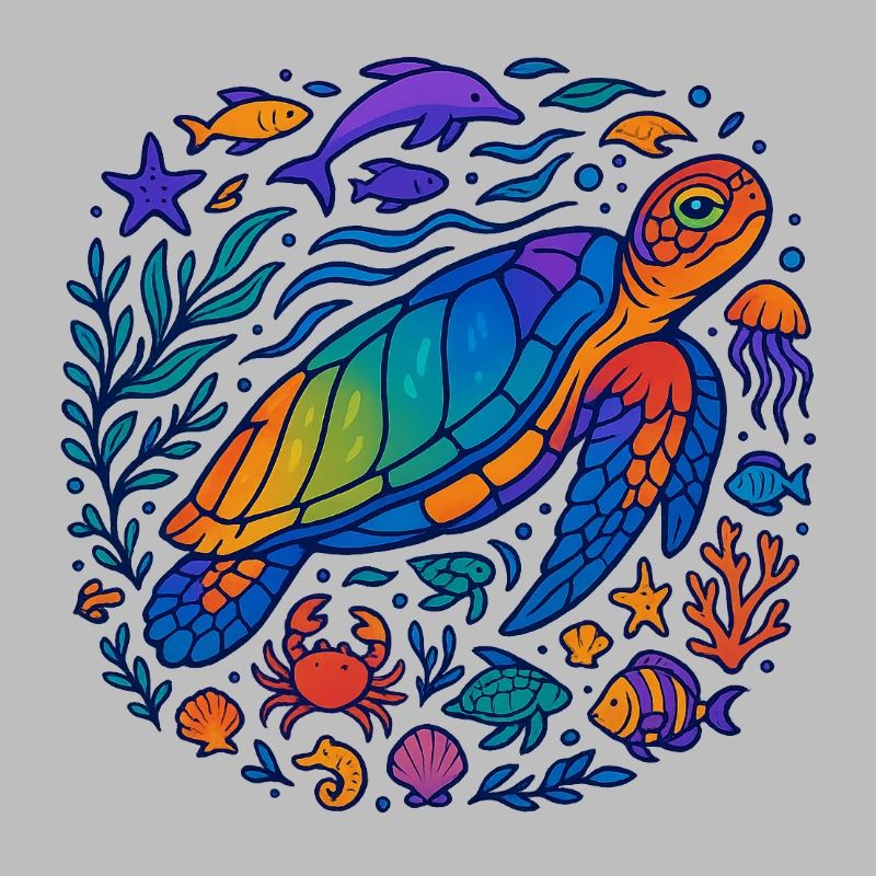 Créatures marines colorées – Turtle & Ocean