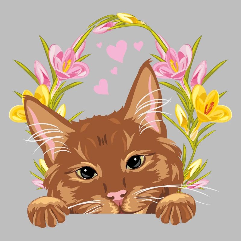 Jeter un coup d’œil mignon chat roux avec une couronne de fleurs