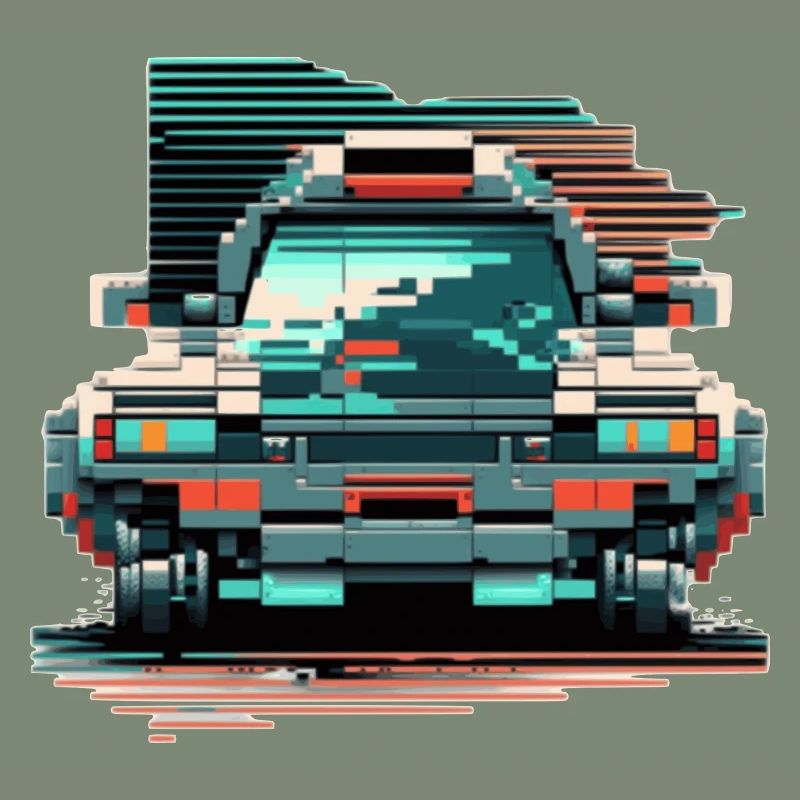 Front von einem Auto im pixeligen 8 Bit Stil