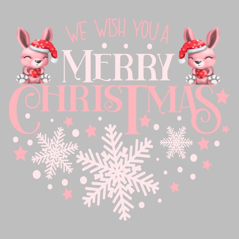 Nous vous souhaitons un joyeux Noël Mignons Lapins Roses