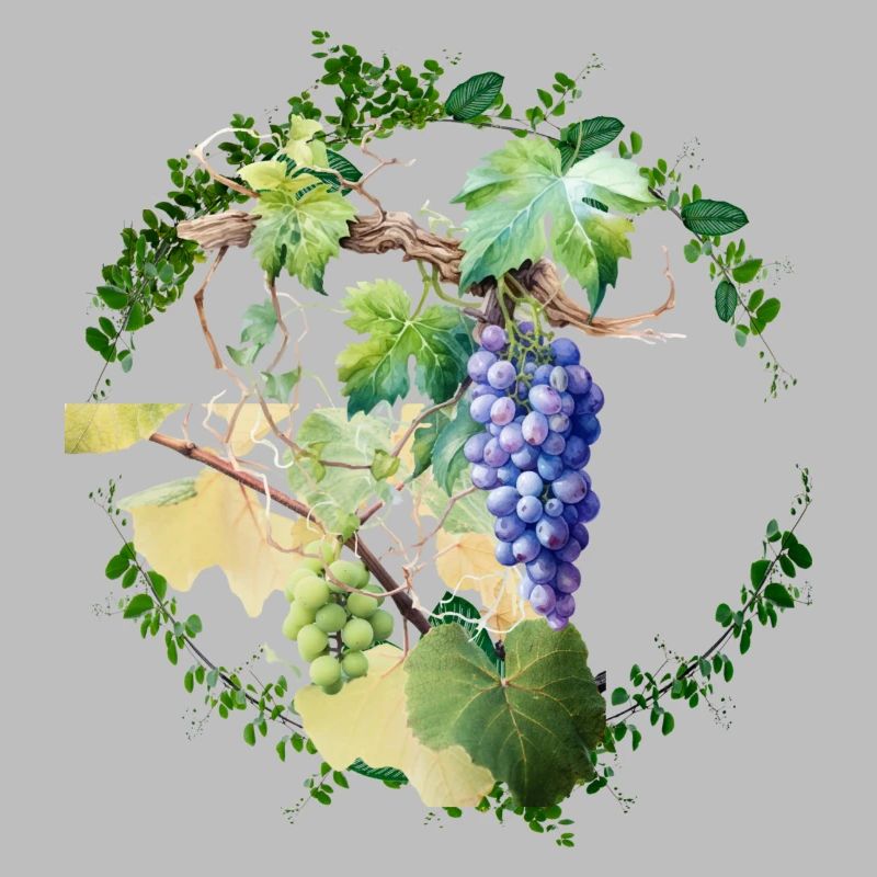 Feuilles de vignes avec raisins blanc et noir